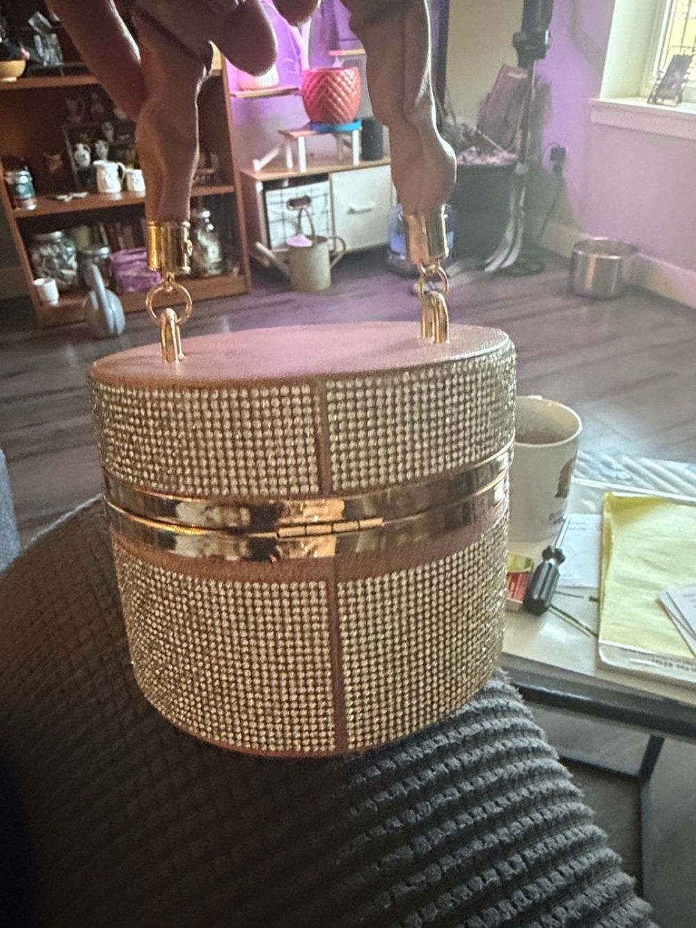 Round Rhinestone Box Handbag in Blush Pink - Picture 7 of 7